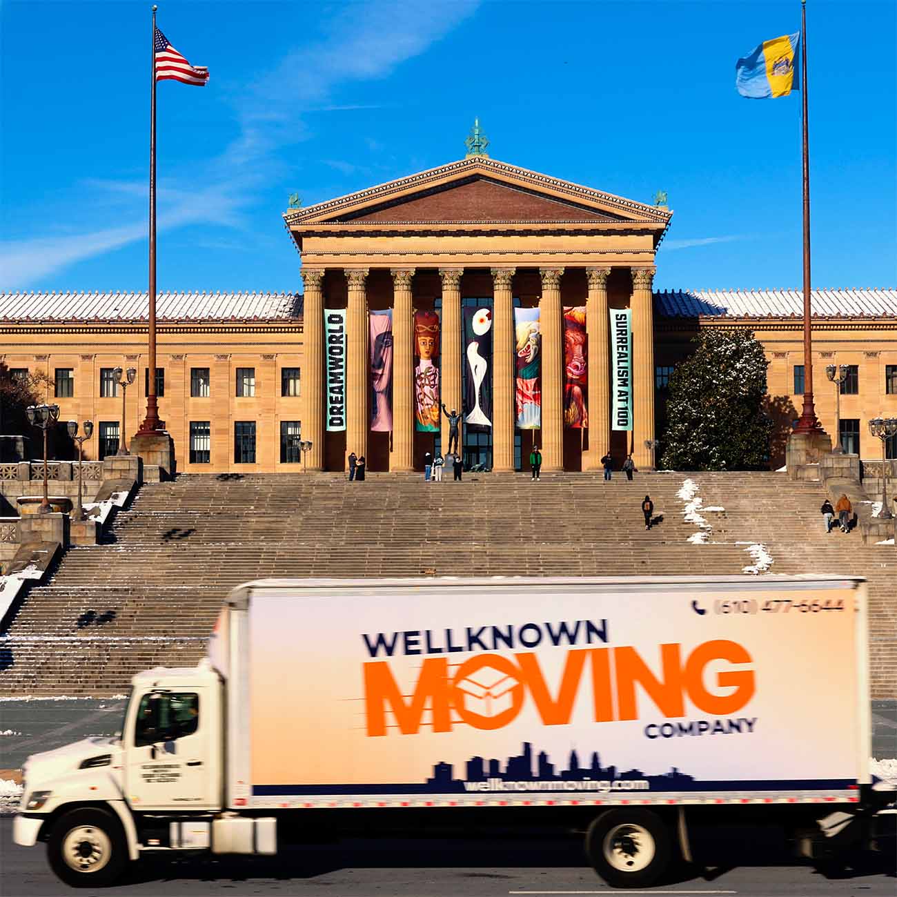 Moving truck downtown