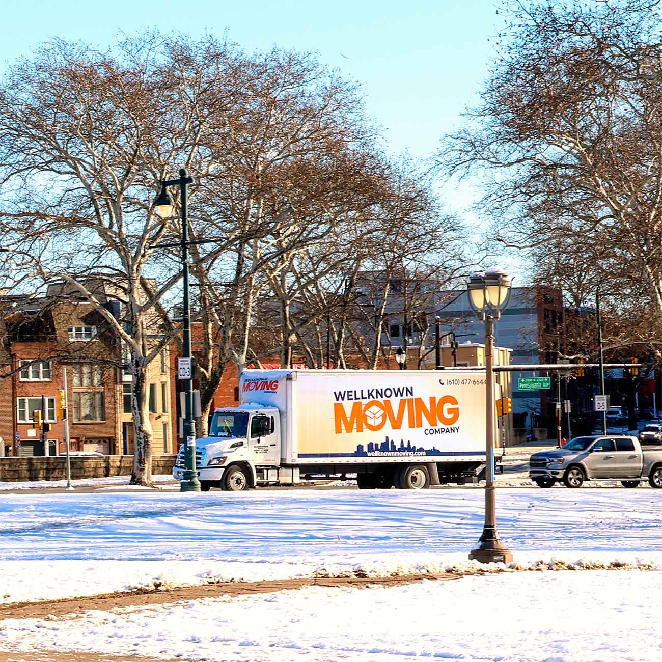 Moving truck in winter