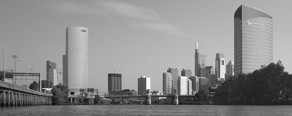 Philadelphia skyline from the Schuylkill River south of the South Street Bridge near Graduate Hospital